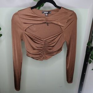 Missguided Brown cut out ruched crop top - size 4 Petite